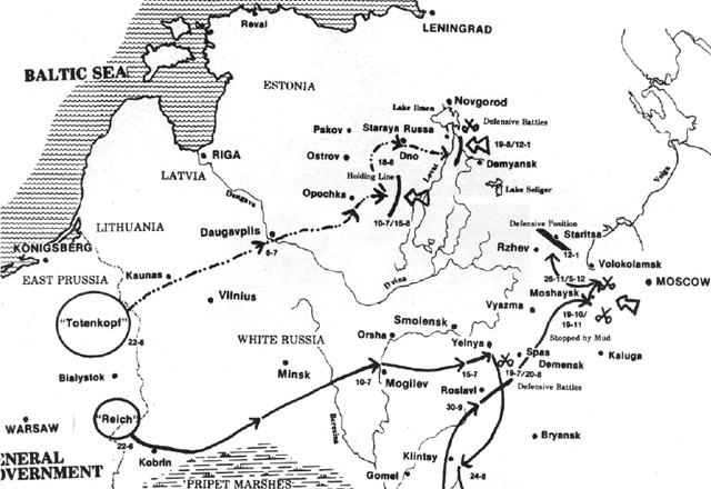 Карта боевых действий дивизии СС «Мертвая голова» в операции «Барбаросса»