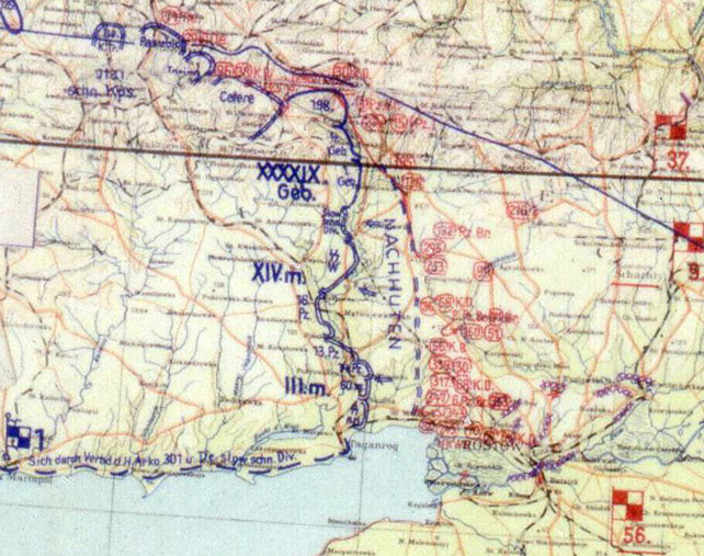 Карта отхода 1-й танковой армии за Миус
